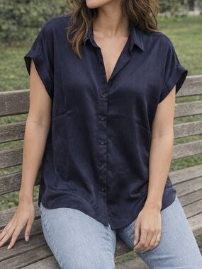 NWT Navy Button Down Top